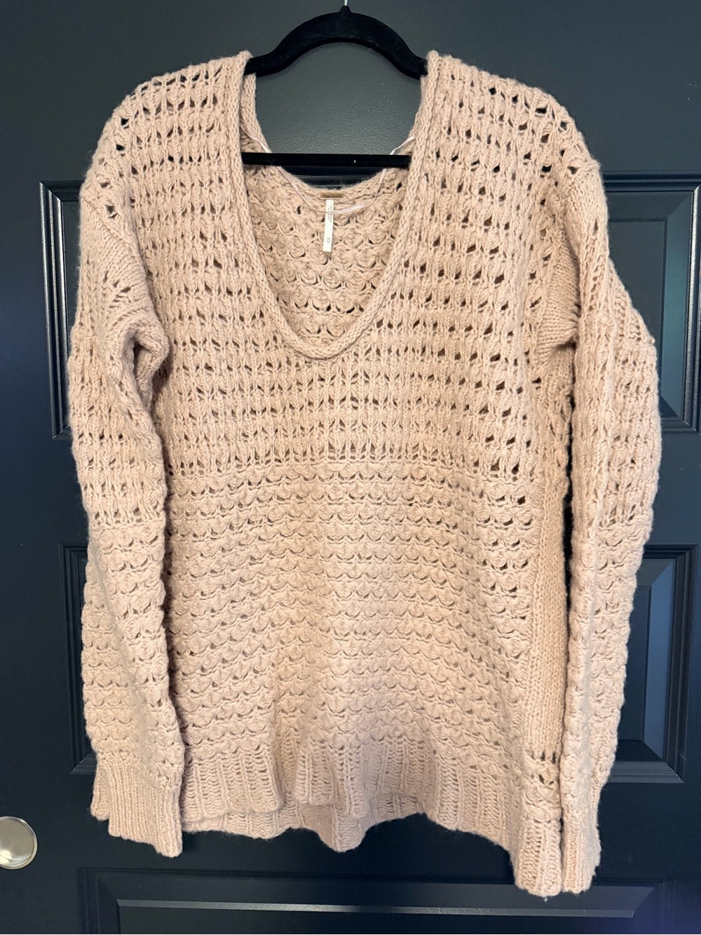 Free People Open-Knit V-Neck Sweater in Blush
